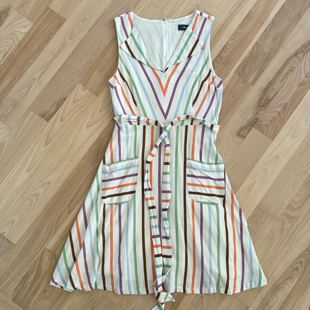ModCloth Fit Flair Striped Sleeveless Dress M pockets!